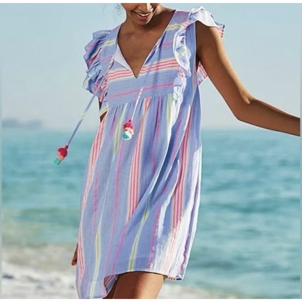 Vineyard Vines St Barths Flutter Sleeve Tunic Cotton Dress Small Striped Beach